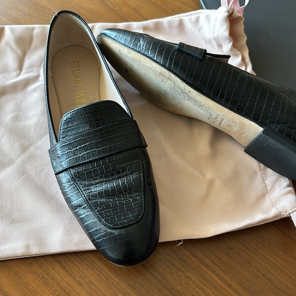 Stuart Weitzman Black Croc-Patterned Loafers - image 2